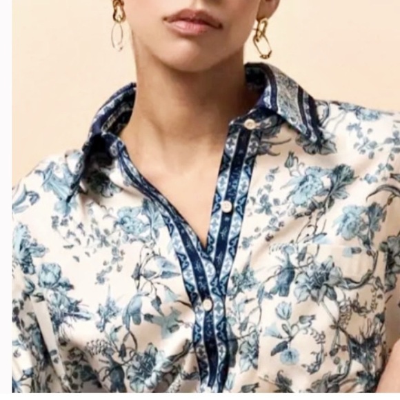 NWT Magaschoni Floral Linen Blouse - Picture 5 of 12